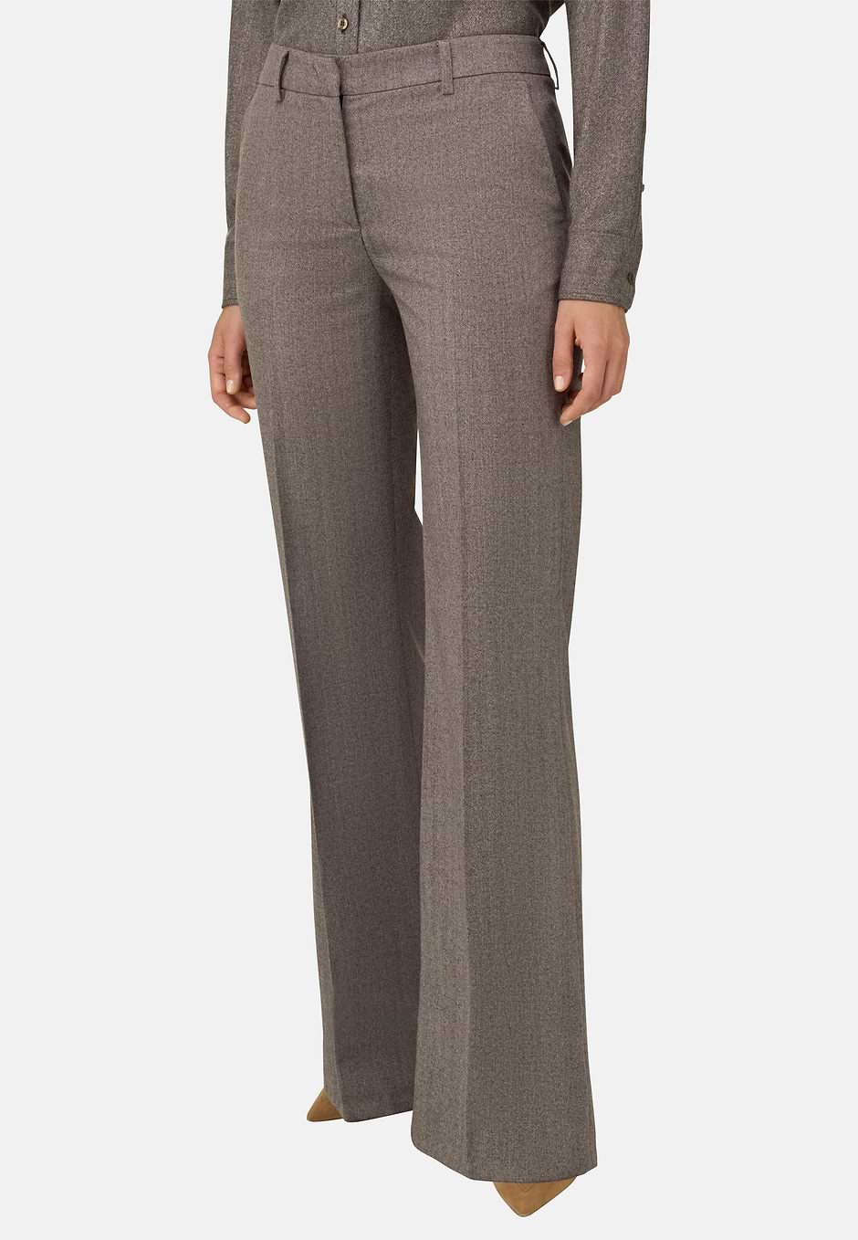 Wool Wide-Leg Trousers, Taupe, hi-res