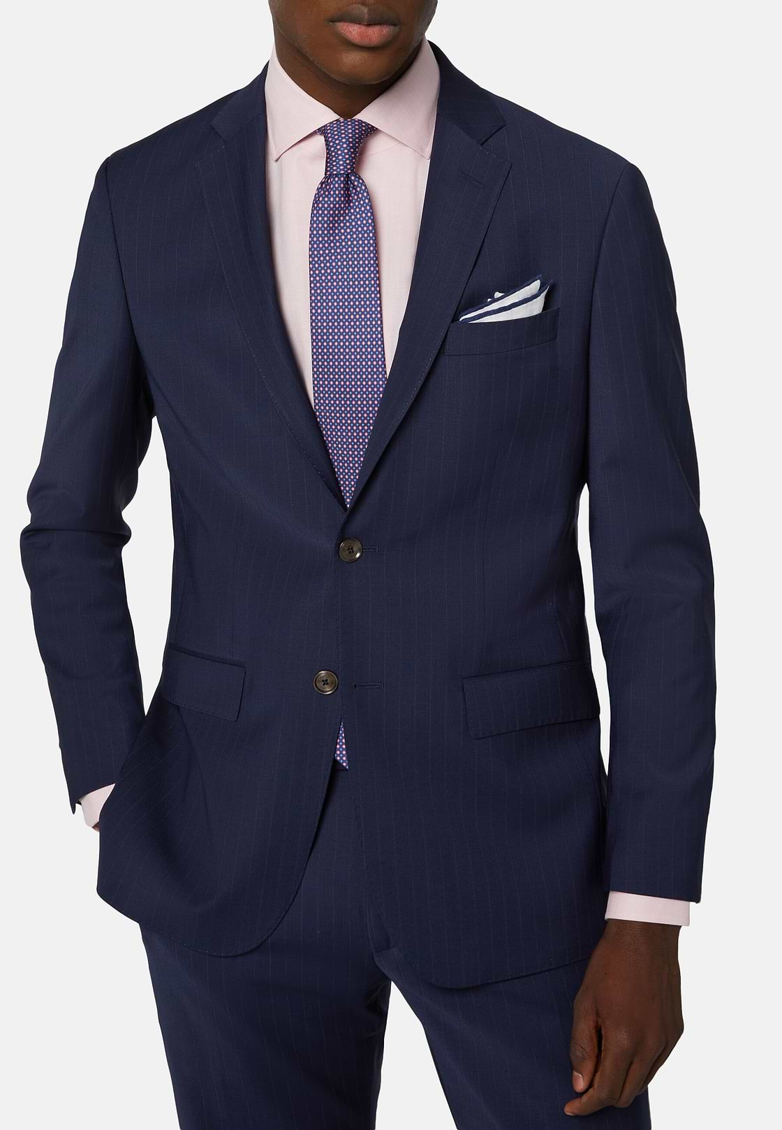 Blue Pinstripe Suit In Stretch Wool And Nylon, Blue, hi-res