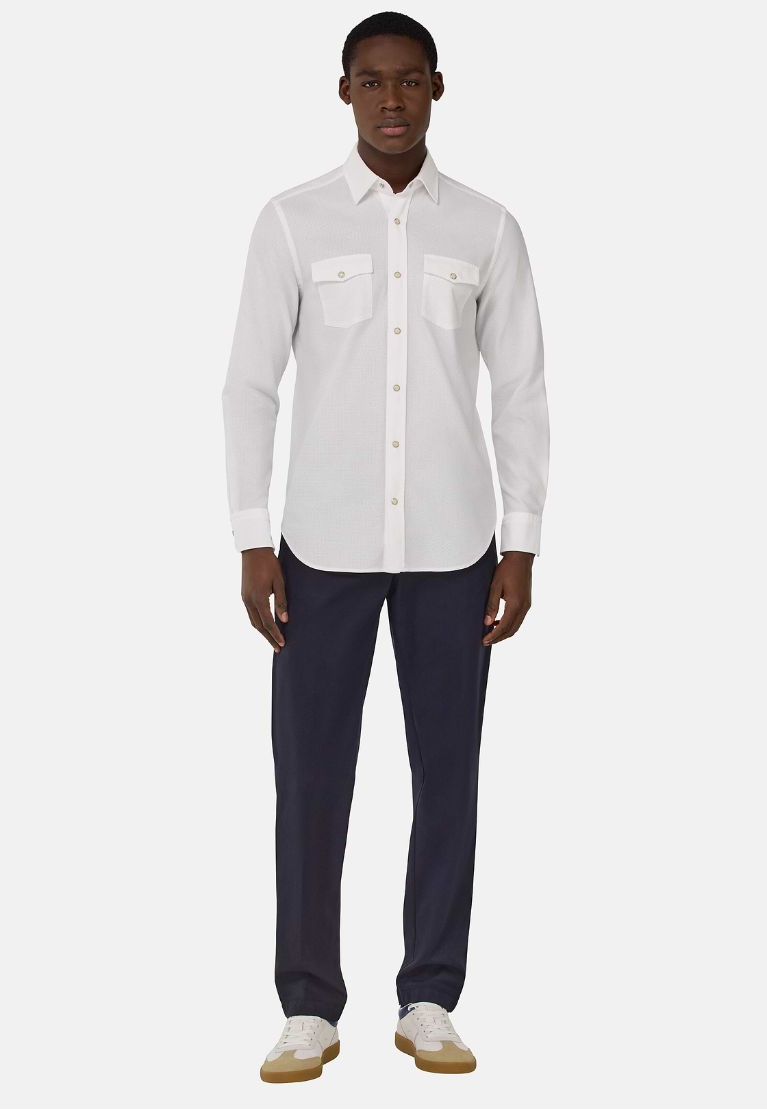 Stretch Cotton/Tencel Trousers, Navy blue, hi-res