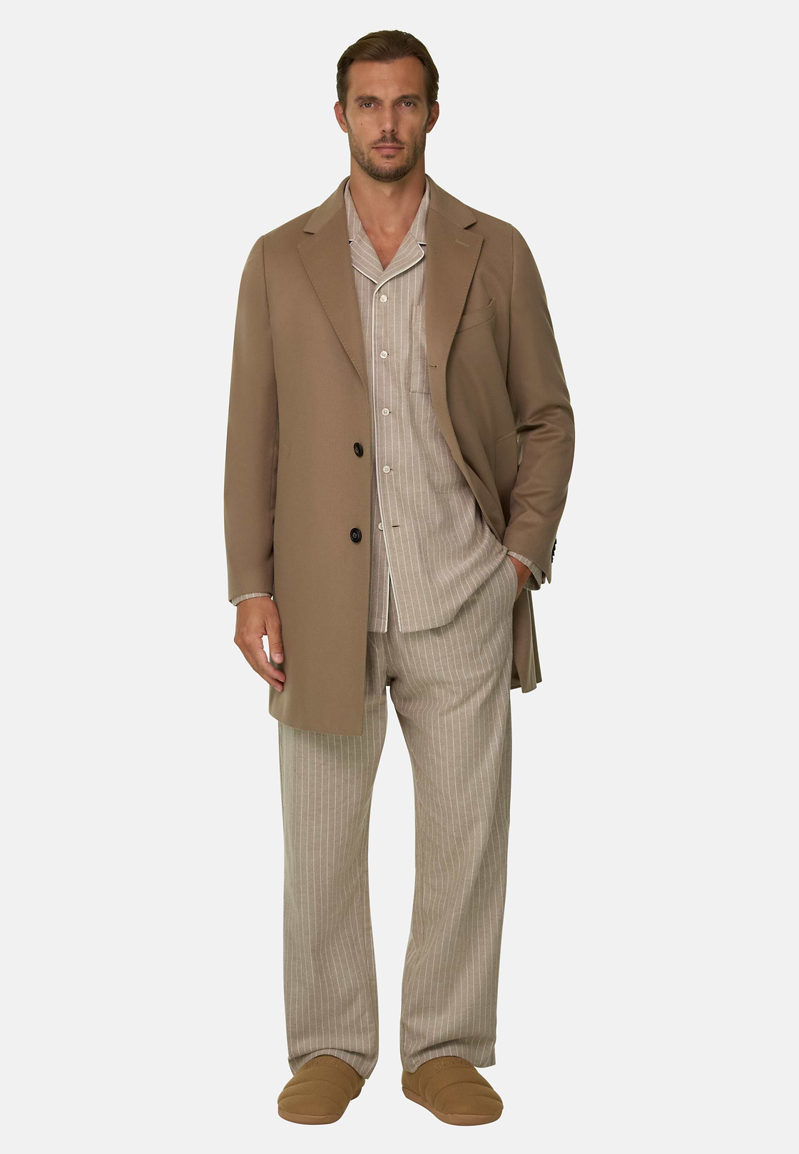 Coat in Pure Cashmere Single-Breasted, CAML, hi-res, 2