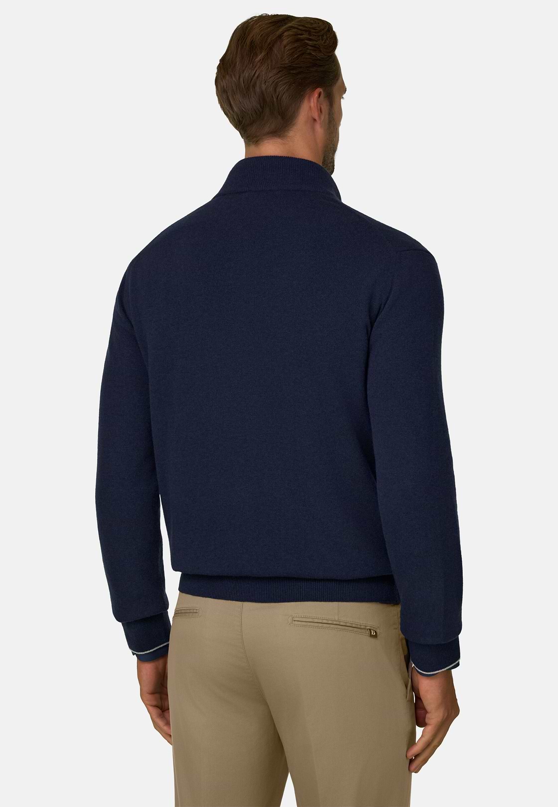 Full-Zip Jumper in Cashmere Blend, Navy blue, hi-res, 4