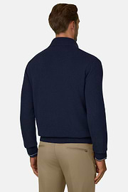 Full-Zip Jumper in Cashmere Blend, Navy blue, thumb, 4