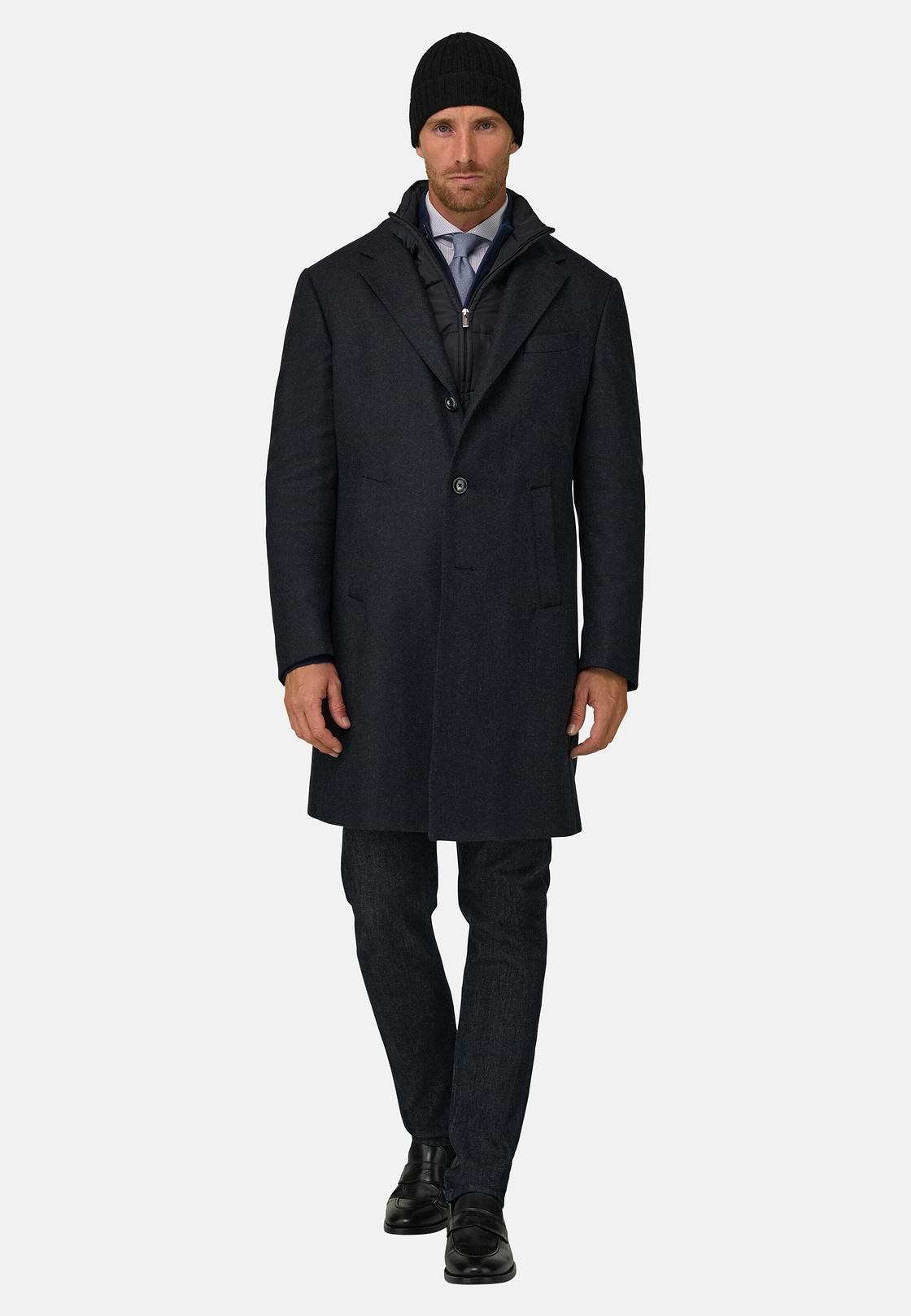 Coat in Wool with Bib, Navy blue, hi-res, 2