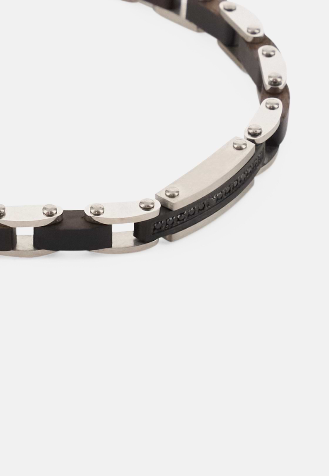 Bracciale A Maglia In Acciaio E Legno, Marrone scuro, hi-res, 2