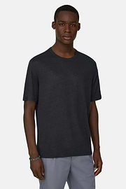 T-Shirt Aus Stretch-Leinen-Jersey, Navy blau, thumb, 1