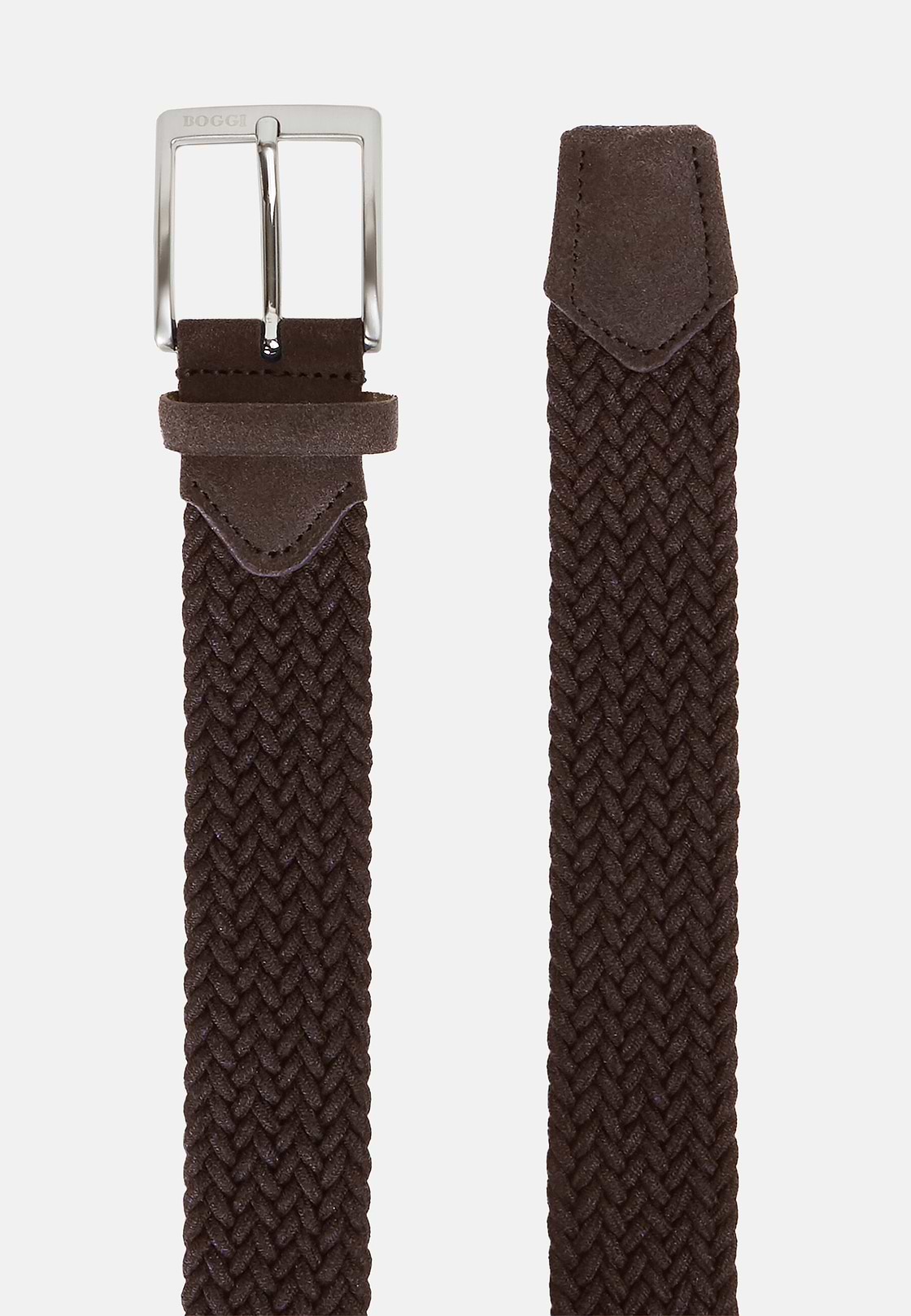 Ceinture Tressée Extensible En Viscose Mélangée, Marron foncé, hi-res