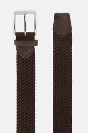 Ceinture Tressée Extensible En Viscose Mélangée, Marron foncé, hi-res
