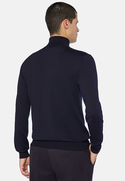Navy Merino Wool Turtleneck Jumper, Military Green, hi-res