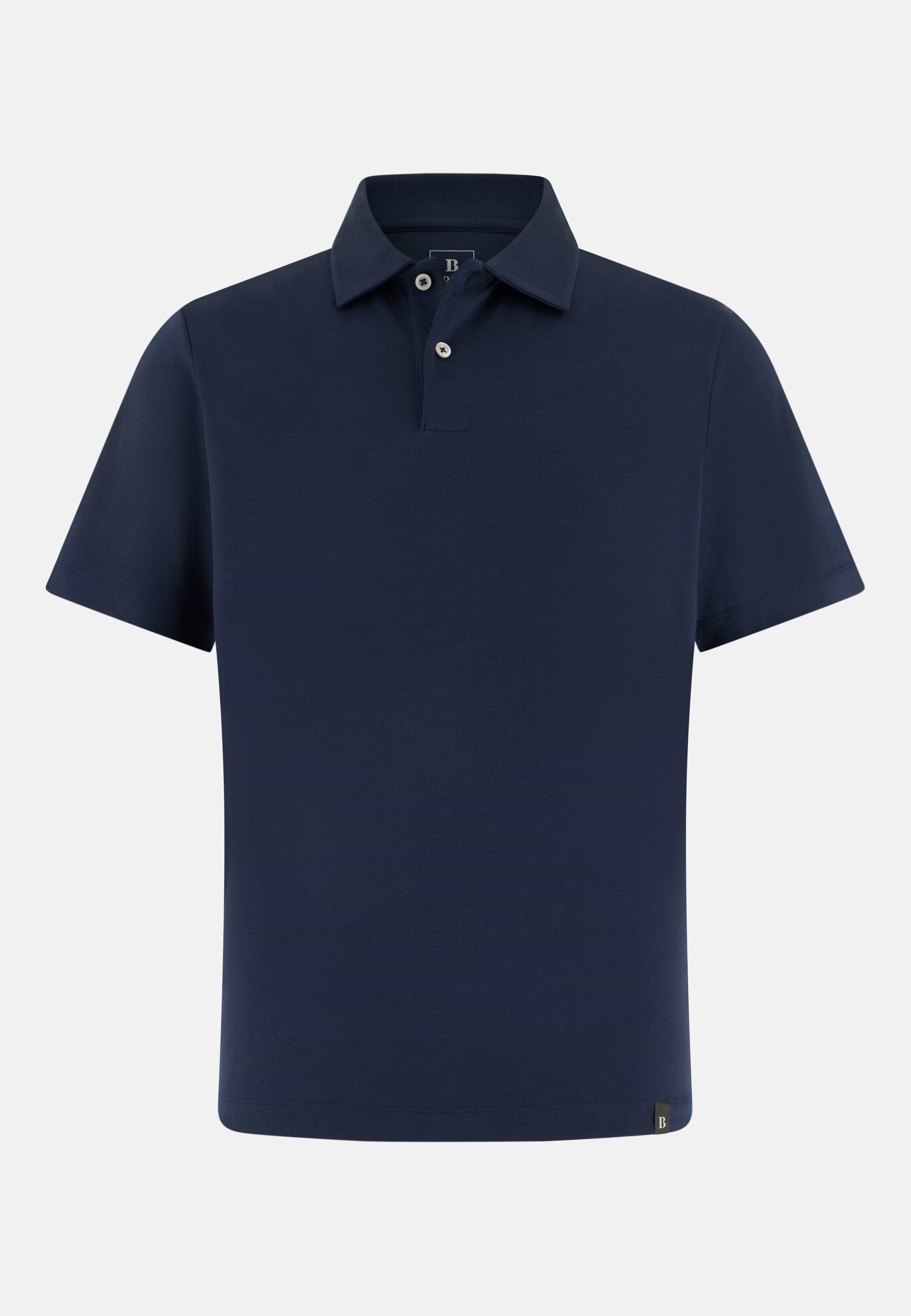 Men's Pima Interlock Button Polo, Navy blue | Boggi Milano