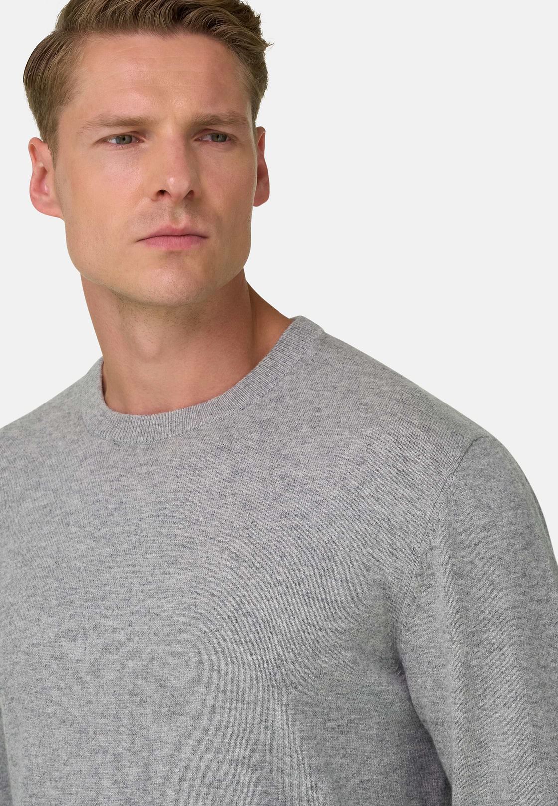 Crew Neck Jumper in Cashmere Blend, Grey, hi-res, 3