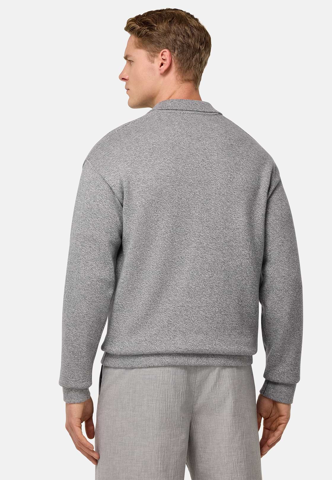 Cotton and Silk Knitted Polo Shirt, Grey, hi-res