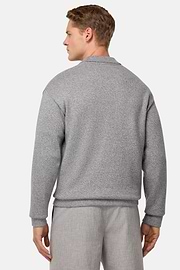 Cotton and Silk Knitted Polo Shirt, Grey, hi-res
