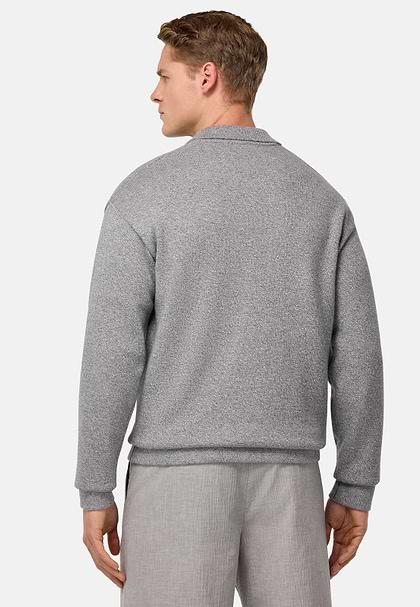 Cotton and Silk Knitted Polo Shirt, Grey, hi-res