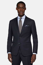 Navy Blue Micro Herringbone Suit In Stretch Wool, Navy blue, hi-res