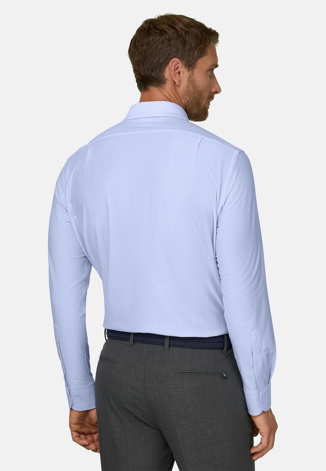 Polo Camicia a Righe in Jersey Giapponese Regular Fit, Azzurro, hi-res, 6