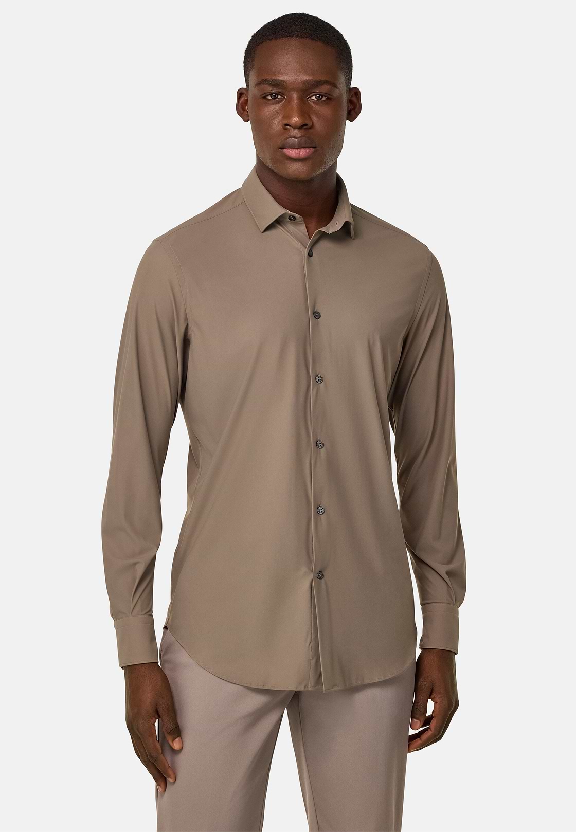 Slim Fit Stretch Nylon Shirt, Taupe, hi-res