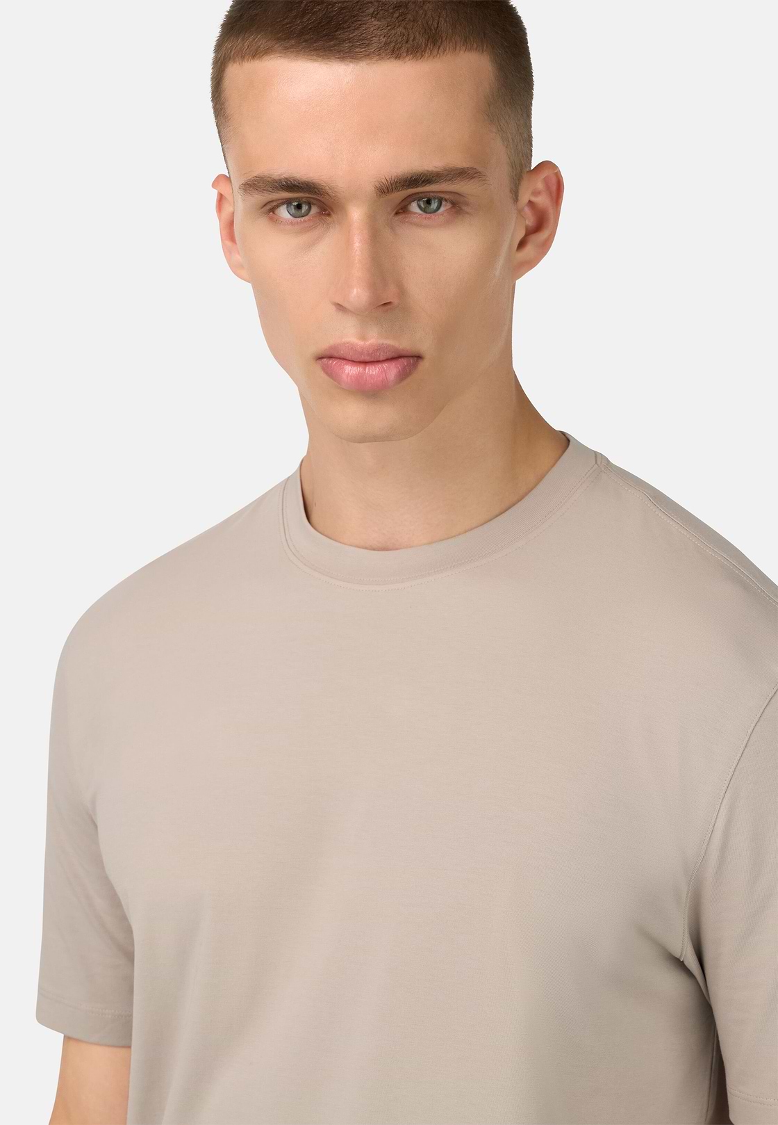 T-Shirt In Stretch Supima Cotton, Sand, hi-res
