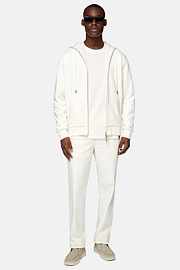 Full Zip Cotton Hooded Sweatshirt, White, hi-res