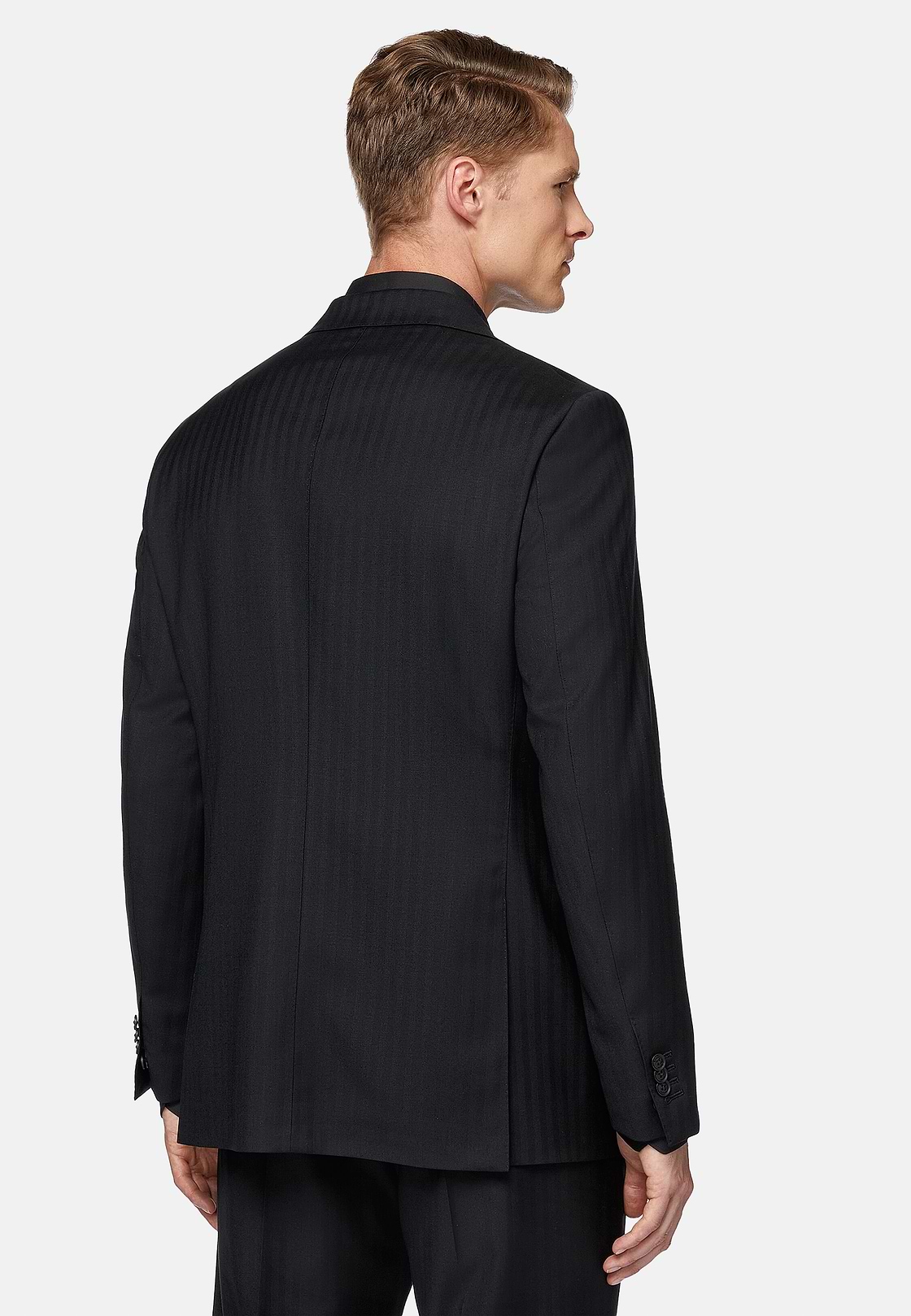 Black Herringbone Suit In Pure Wool, Black, hi-res