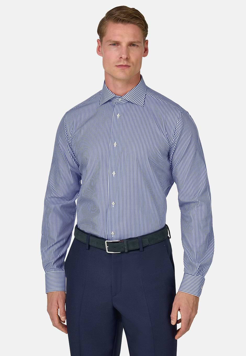 Camisa de popelín de algodón y corte regular, Azul, hi-res