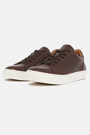Brown Leather Trainers, Brown, hi-res