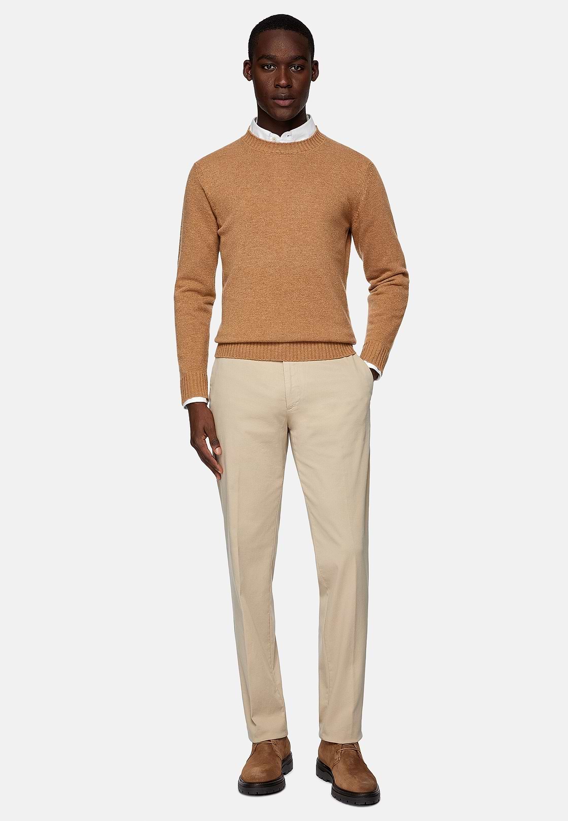 Stretch Cotton Trousers, Beige, hi-res