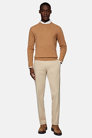 Stretch Cotton Trousers, Beige, hi-res