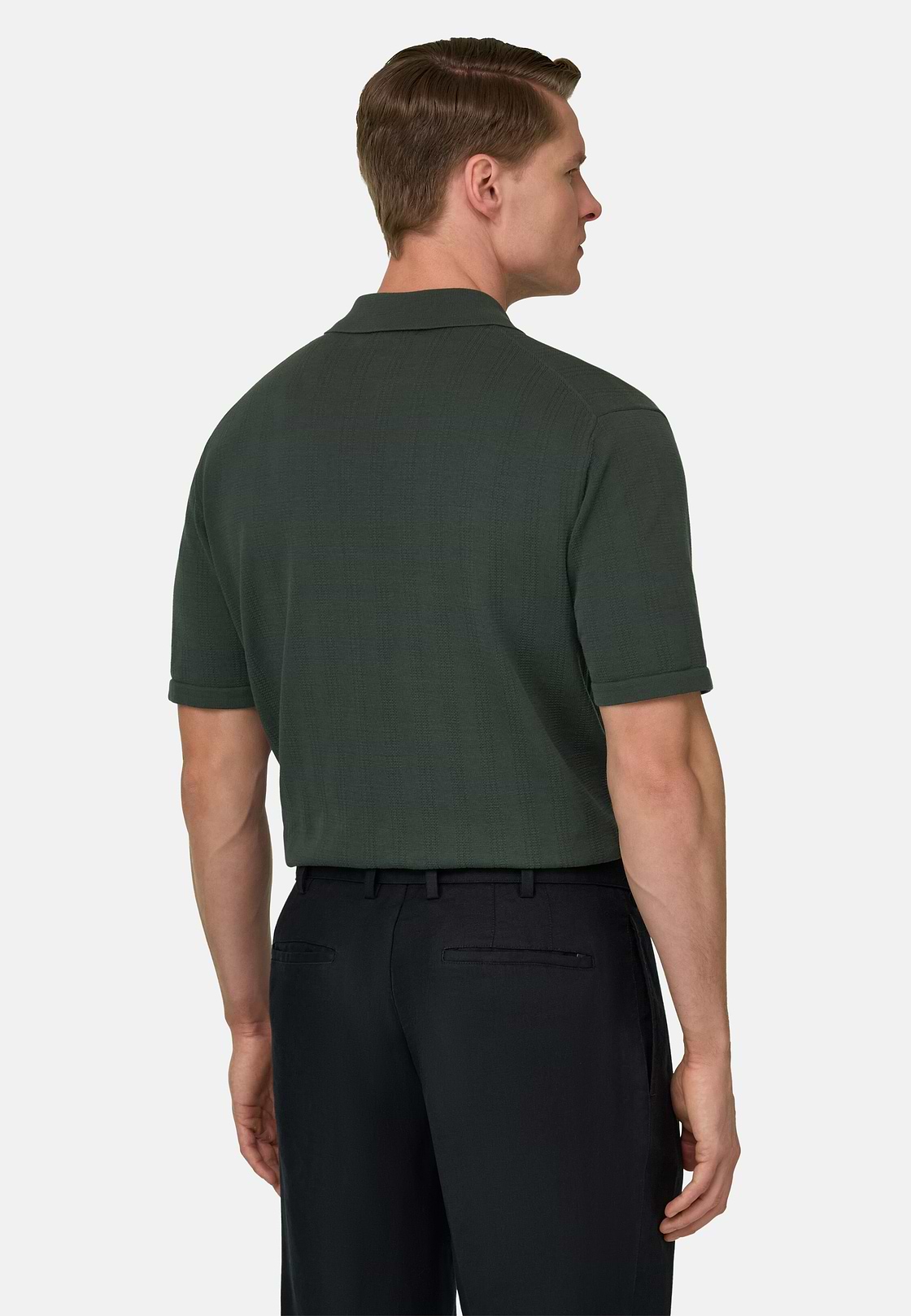Knitted Shirt in 100% Organic Cotton, Dark green, hi-res, 3
