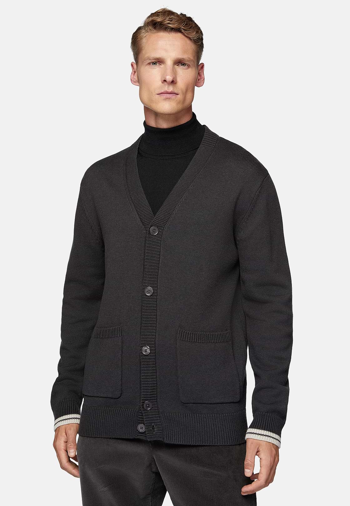 Charcoal Cardigan Van Organisch Katoen Wol, Charcoal, hi-res