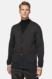 Charcoal Cardigan Van Organisch Katoen Wol, Charcoal, hi-res