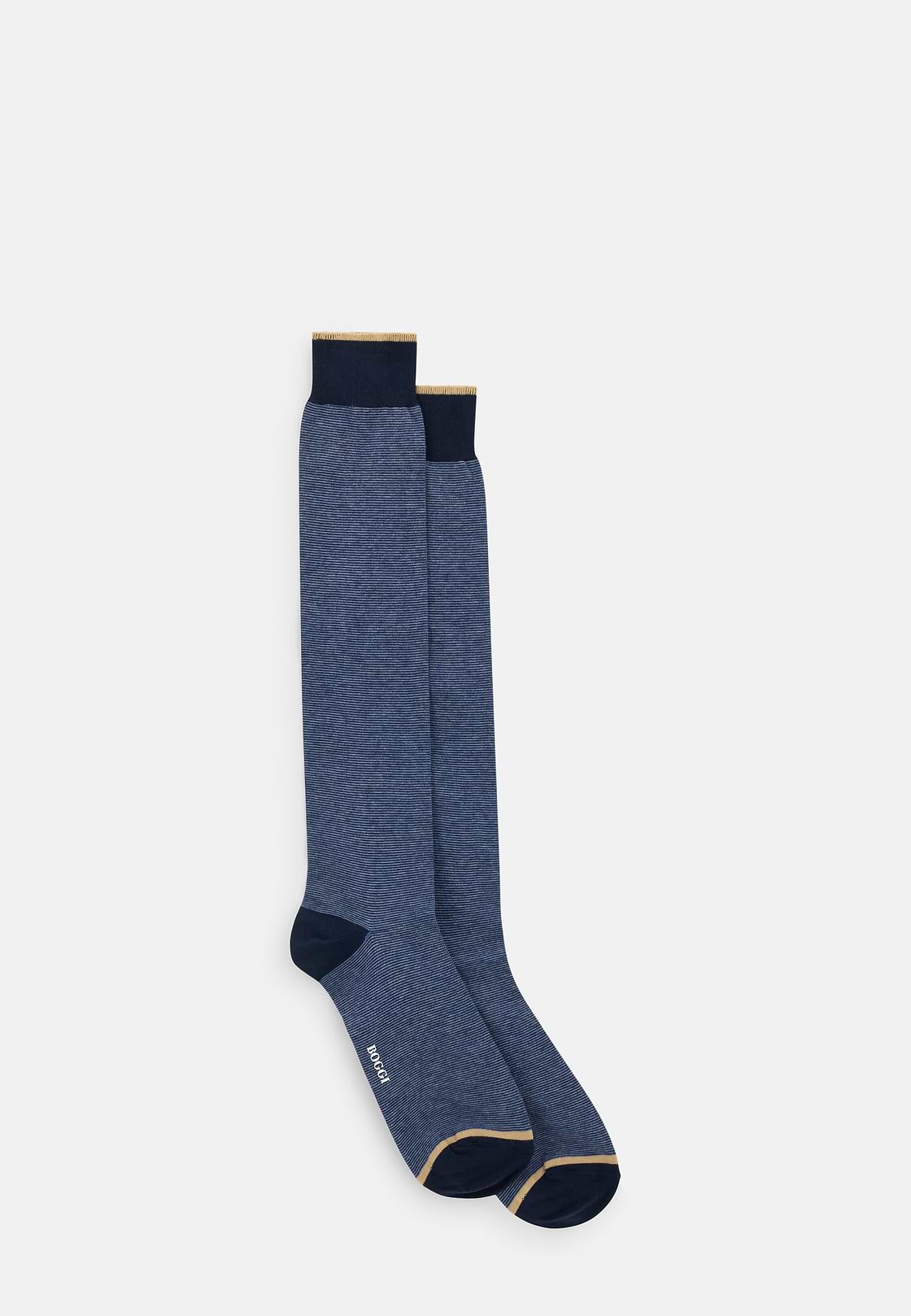 Long Socks Striped Cotton Blend, Navy blue, hi-res, 2