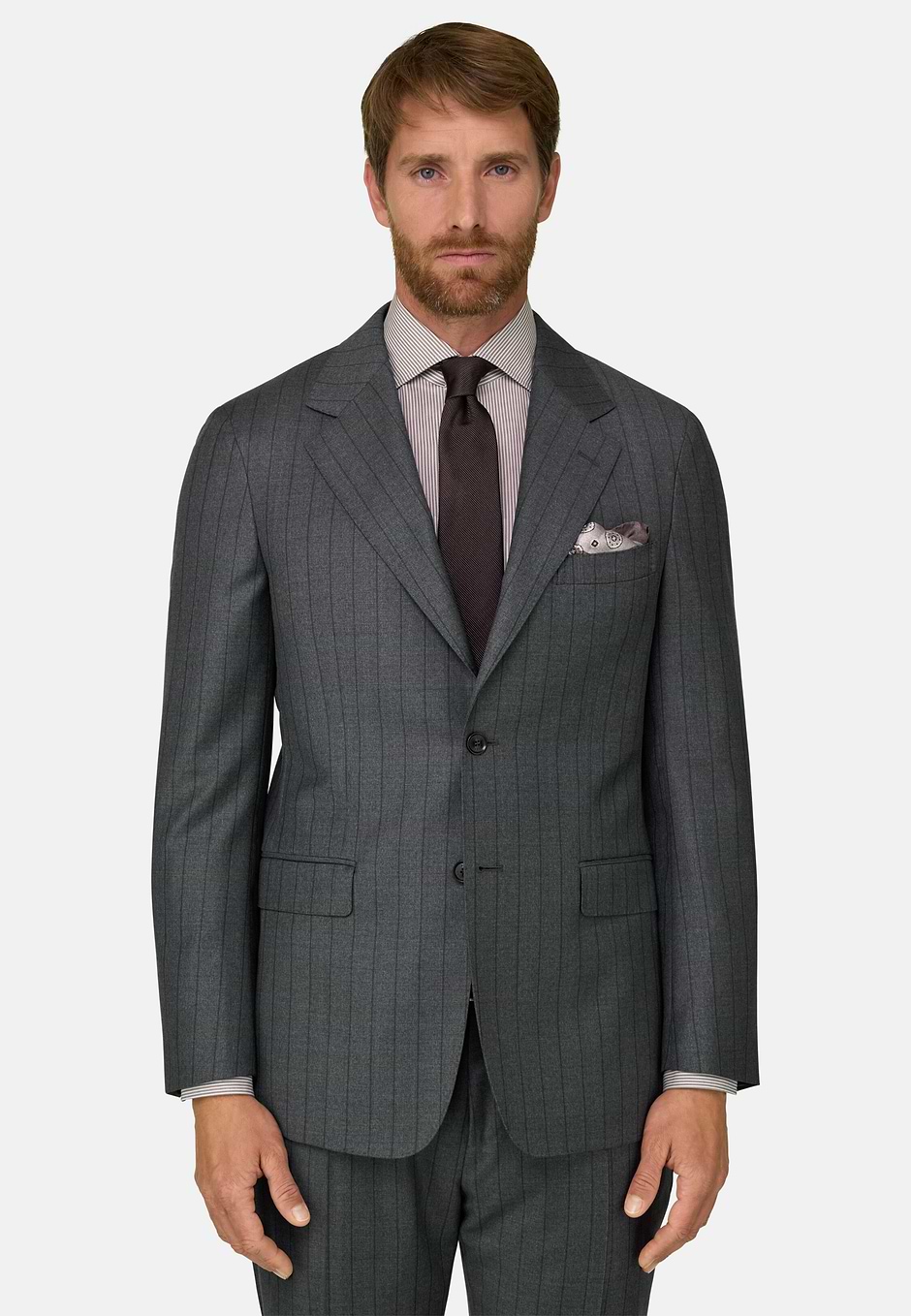 Pinstripe Wool Suit, Grey, hi-res