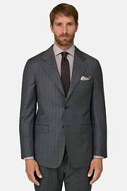 Pinstripe Wool Suit, Grey, thumb, 1