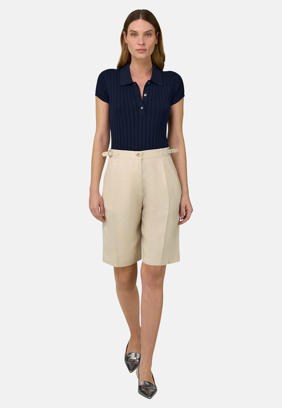 Polo Aus Baumwoll-Seiden-Strick, Navy blau, hi-res