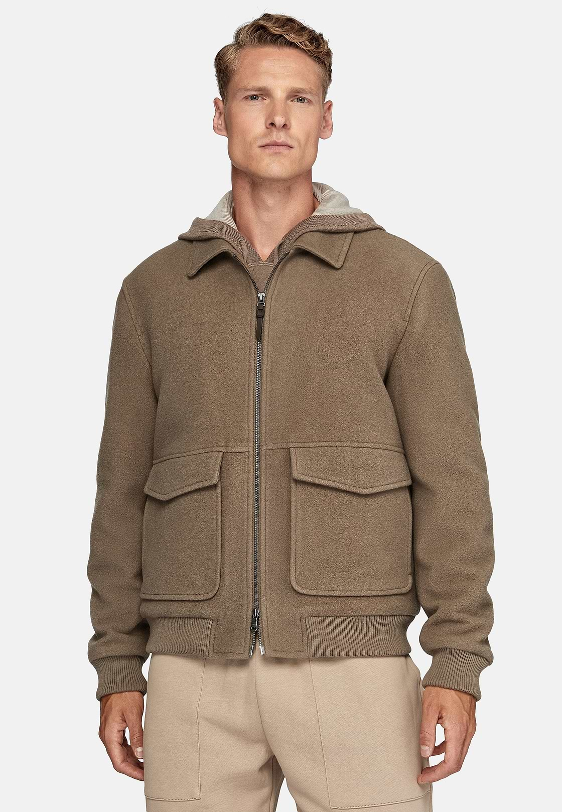 Bomber Jacket In Padded Wool, Taupe, hi-res