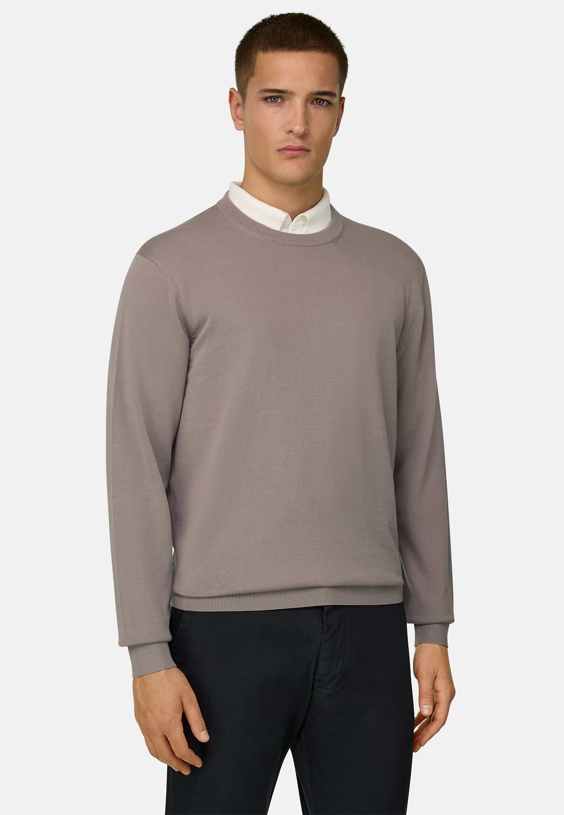 Cotton Crew Neck, Taupe, hi-res, 1