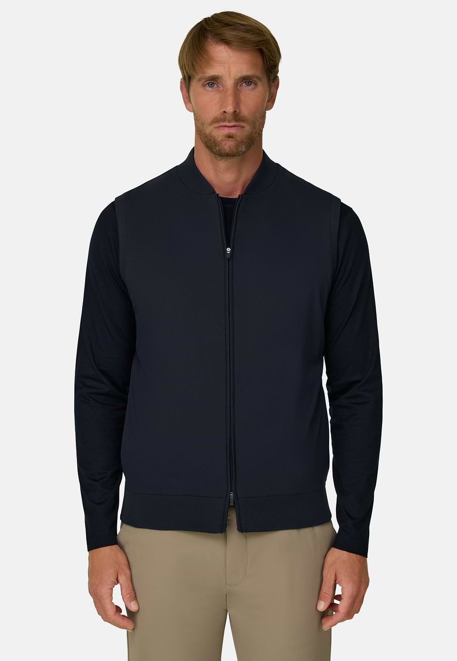 Black Recycled and Technical Jersey Waistcoat, Navy blue, hi-res