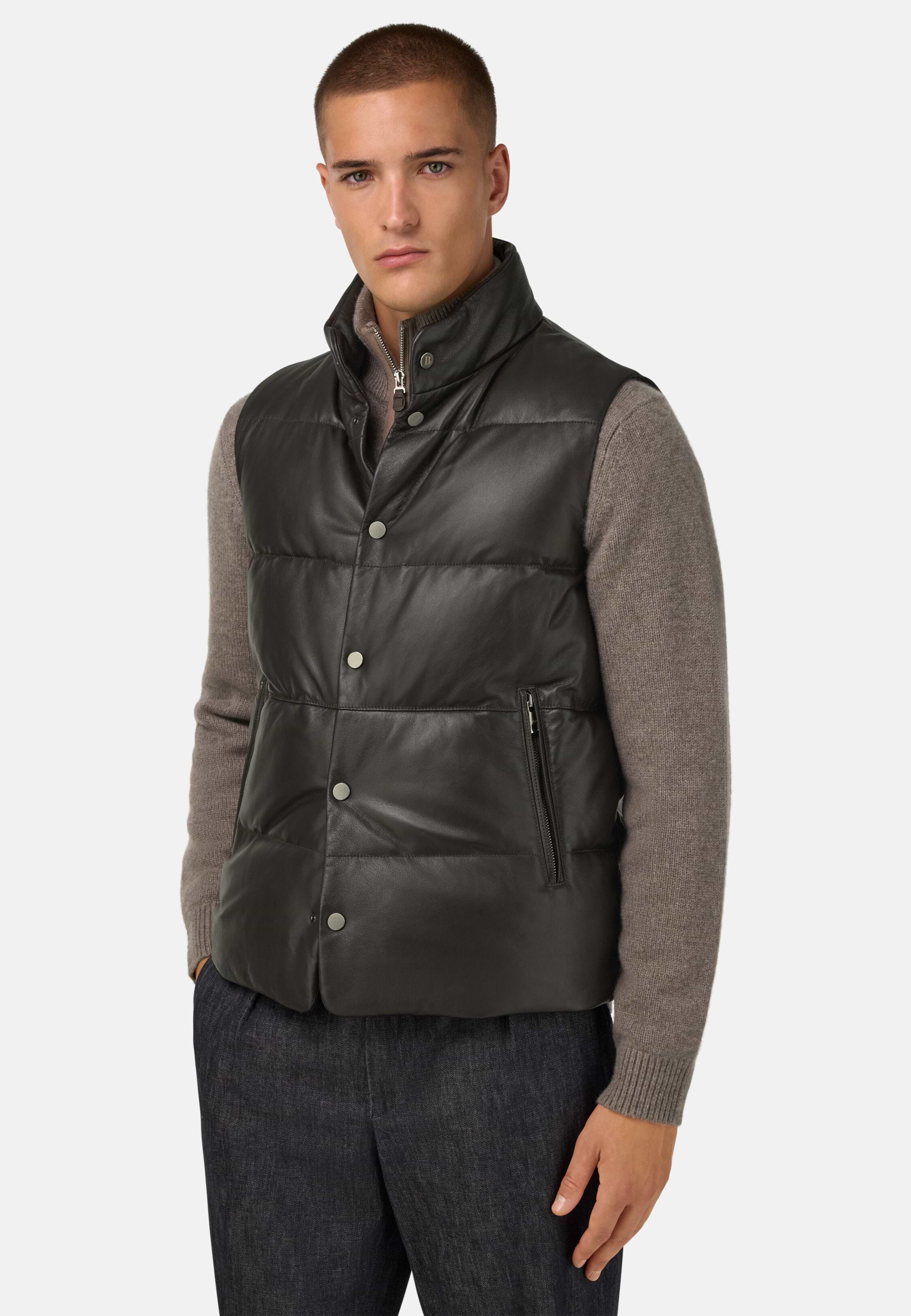 Men's Genuine Leather Gilet With Down Padding | Boggi Milano
