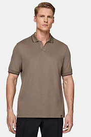 High-Performance Piqué Polo Shirt, Brown, hi-res