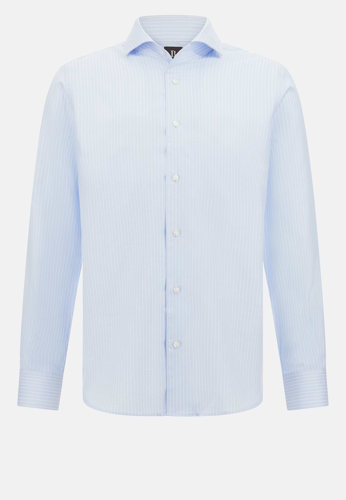 Chemise À Rayures En Coton Et Lin Regular Fit, Bleu clair, hi-res