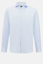Chemise À Rayures En Coton Et Lin Regular Fit, Bleu clair, hi-res