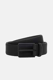 Rubberised Leather Belt With Logo, Black, hi-res