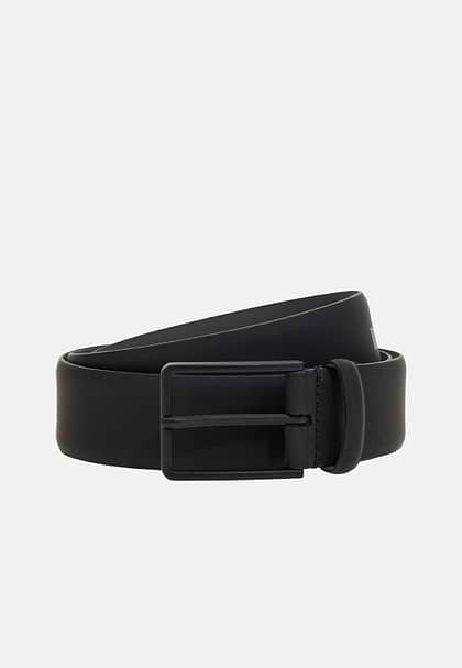 Rubberised Leather Belt With Logo, Black, hi-res