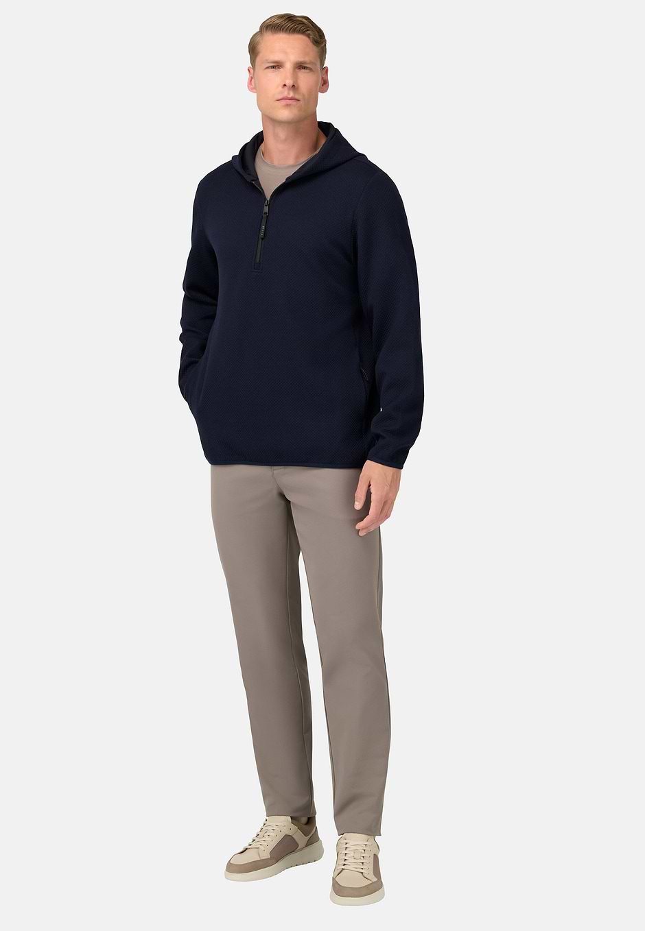Sweat-Shirt Demi-Zip Avec Capuche, bleu marine, hi-res