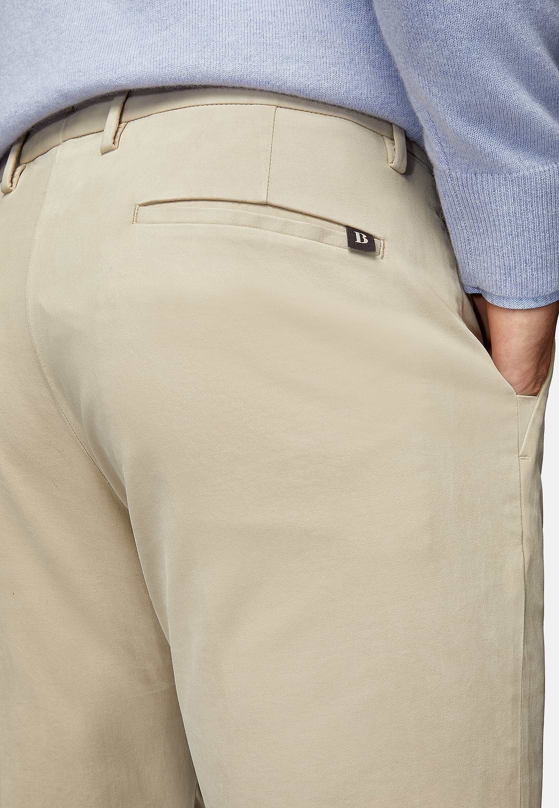 Stretch Cotton Trousers, Beige, hi-res