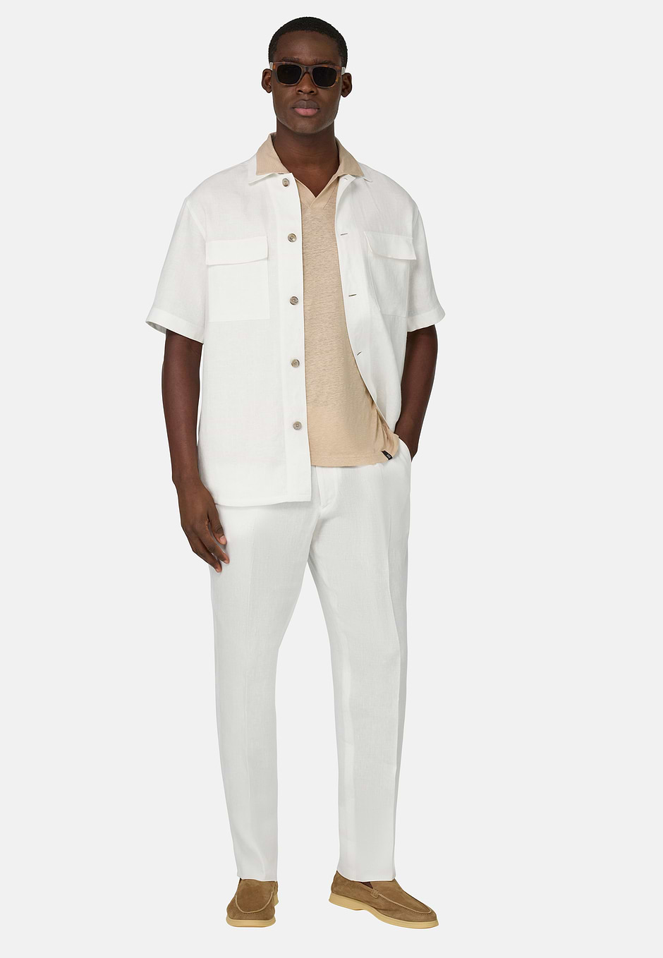 Linen Camp Overshirt, White, hi-res