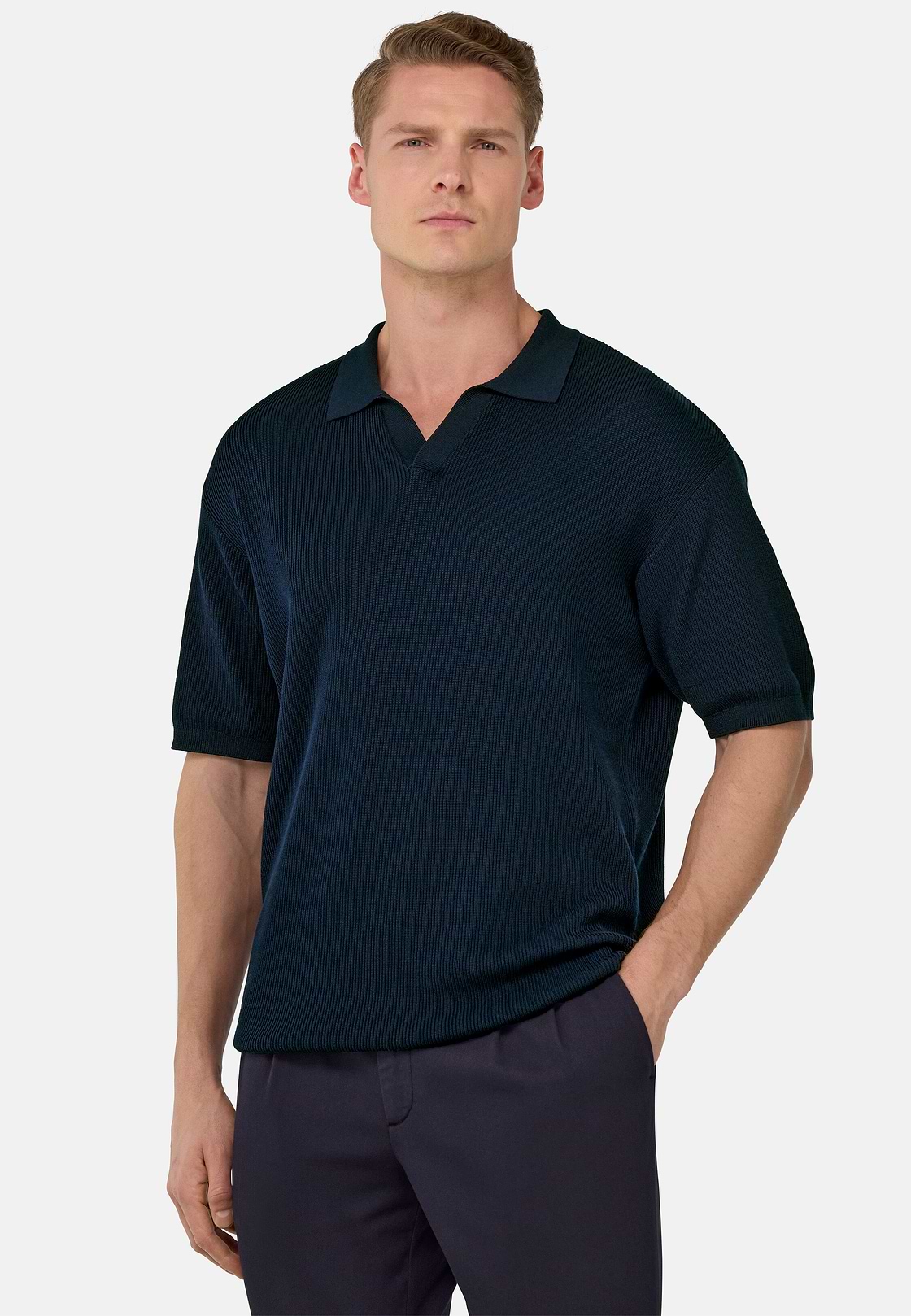 Polo Di Maglia In Cotone Seta, Navy, hi-res