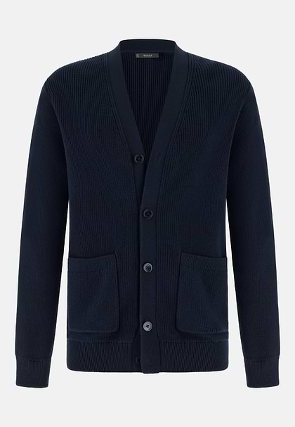 Kardigan z dzianiny wykonanej w 100% z bawełny organicznej, Navy blue, hi-res