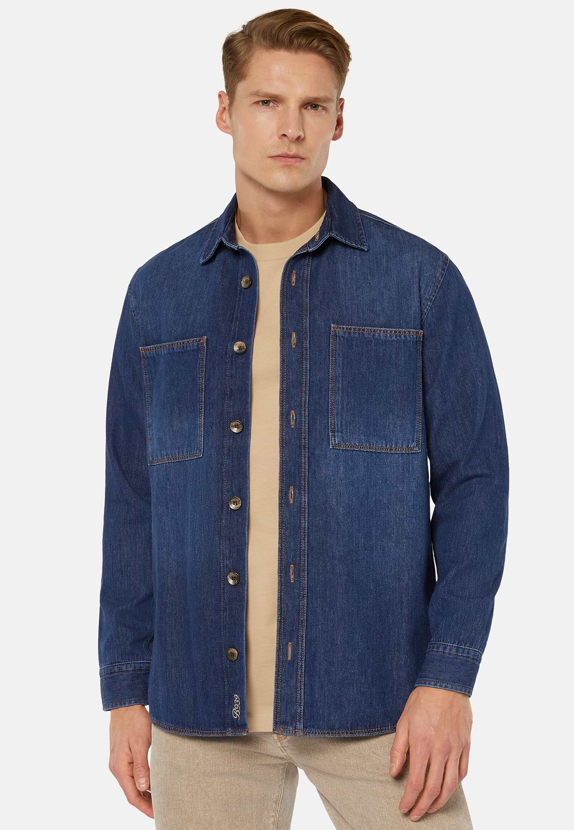 Sobrecamisa De Denim De Algodón, Azul, hi-res