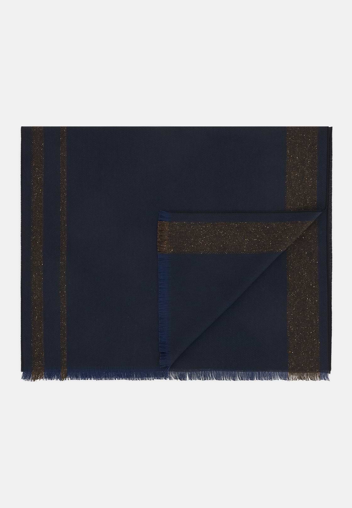 Scarf with Contrasting Stripes in Wool Blend, Navy blue, hi-res, 1